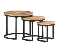 Vidaxl Tables D'appoint 3 Pcs Bois De Manguier Brut Marron
