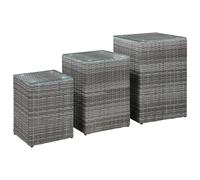 Vidaxl Tables D'appoint 3 Pcs Et Dessus En Verre Gris Résine Tressée Gris