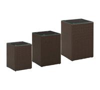 Vidaxl Tables D'appoint 3 Pcs Et Dessus En Verre Marron Résine Tressée Multicolore