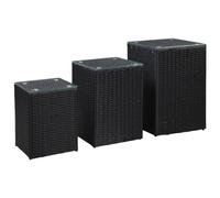 vidaXL Tables d'Appoint 3 pcs et Dessus en Verre Table Basse Bout de Canapé Table de Salon Salle de Séjour Maison Intérieur Noir Résine Tressée