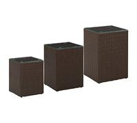 vidaXL Tables d'appoint 3 pcs et dessus en verre Marron Résine tressée