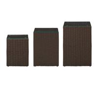 vidaXL Tables d'appoint 3 pièces avec plateaux en verre Marron Poly rotin