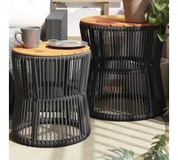Vidaxl Tables D'appoint De Jardin 2 Pcs Dessus En Bois Noir Poly Rotin