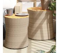 Vidaxl Tables D'appoint De Jardin 2pcs Dessus En Bois Beige Poly Rotin