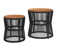 Vidaxl Tables D'appoint De Jardin 2 Pcs Dessus En Bois Noir Poly Rotin
