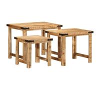 vidaXL Tables d'appoint gigognes 3 pcs Bois de manguier Massif Brut, Table gigogne, Ensemble de Tables gigognes, Table d'appoint en Bois