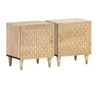 vidaXL Tables de Chevet 2 pcs, Armoires de Lit avec Porte, Tables de Nuit avec Pieds, Armoires de Nuit Chambre, Moderne, Bois de Manguier Solide