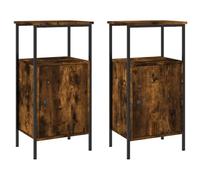 vidaXL Tables de Chevet 2 pcs, Armoires de Nuit avec Pieds Réglables, Armoires de Lit avec Rangement, Tables de Nuit Chambre, Industriel, Chêne Fumé Bois d’Ingénierie