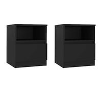 vidaXL Tables de Chevet 2 pcs, Armoires de Nuit avec Tiroir, Armoires de Lit, Meubles de Rangement Chambre, Scandinave, Noir Bois d'Ingénierie