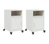 vidaXL Tables de Chevet 2 pcs Blanc 36x39x59 cm Acier, Armoire, Meubles de Chambre à Coucher, Support de téléphone, Armoire d'appoint