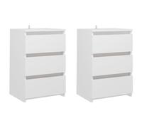 Vidaxl Tables De Chevet 2 Pcs Blanc 40x35x62,5 Cm Aggloméré Blanc