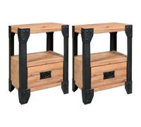 vidaXL 2X Bois d'Acacia Massif Tables de Chevet Table de Nuit Armoire de Chevet avec 1 Tiroir et 1 Etagère Chambre à Coucher Maison Acier 40x30x54 cm