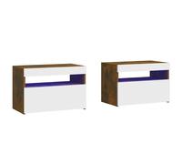 Vidaxl Tables De Chevet 2 Pcs Et Lumières Led Chêne Fumé 60x35x40 Cm Multicolore