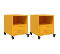 vidaXL Tables de Chevet 2 pcs Jaune Moutarde 36x39x43,5 cm Acier, Armoire, Meubles de Chambre à Coucher, Support de téléphone, Armoire d'appoint