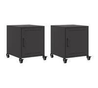 vidaXL Tables de Chevet 2 pcs Noir 36x39x43,5 cm Acier, Armoire, Armoire latérale, Support de téléphone, Table de Chevet