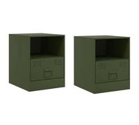 Vidaxl Tables De Chevet 2 Pcs Noir Vert Olive 34,5x39x44 Cm Acier Noir