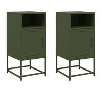 vidaXL Tables de Chevet 2 pcs Vert Olive 36x39x78 cm Acier, Armoire, Armoire latérale, Meuble de Chambre à Coucher, Table de Chevet, Armoire en métal