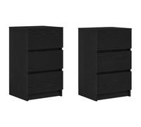 vidaXL Tables de chevet avec 3 tiroirs 2 pièces Noir 39x35x65 cm