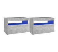 vidaXL Tables de Chevet avec Lumières LED 2 pcs, Armoires de Nuit avec Rangement, Armoires de Lit, Meubles de Chambre, Moderne, Gris Béton