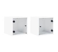 Vidaxl Tables De Chevet Avec Portes En Verre 2 Pcs Blanc 35x37x35 Cm Blanc