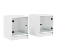 Vidaxl Tables De Chevet Avec Portes En Verre 2 Pcs Blanc 35x37x42 Cm Blanc