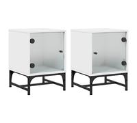 Vidaxl Tables De Chevet Avec Portes En Verre 2 Pcs Blanc 35x37x50 Cm Blanc