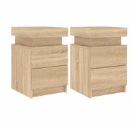 vidaXL Tables de chevet lot de 2 avec lumières LED, rangement, bois d'ingénierie Chêne Sonoma