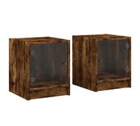 Tables de chevet et portes vitrées 2 pcs chêne fumé 35x37x42 cm 836352