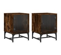 Tables de Chevet et Portes Vitrées 2 pcs, Armoires de Lit avec Rangement, Tables de Nuit, Armoires de Nuit Chambre, Moderne, Chêne Fumé