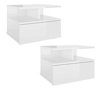 vidaXL Tables de Chevet Flottantes 2pcs, Armoire de Lit Murale, Table de Nuit, Meuble de Chambre à Coucher Maison Intérieur, Moderne, Blanc Brillant Bois d’Ingénierie