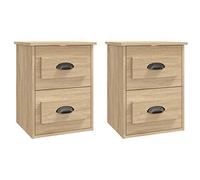 vidaXL Tables de Chevet Murales 2 pcs, Armoires de Nuit avec 2 Tiroirs, Armoire de Lit, Meubles de Chambre, Moderne, Chêne Sonoma Bois d'Ingénierie