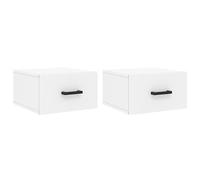 vidaXL Tables de Chevet Murales 2 pcs, Armoires de Nuit Suspendues avec Rangement, Tables de Nuit Flottantes Chambre, Moderne, Blanc Bois d'Ingénierie