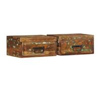 Vidaxl Tables De Chevet Murales 2 Pcs Bois Massif De Récupération Marron
