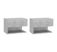 vidaXL 2X Tables de Chevet Murales Tables de Nuit Flottantes Armoires de Chevet Suspendues Armoires de Lit Meuble de Chambre Gris Béton