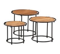 vidaXL Tables gigognes 3 pcs Bois Massif d'acacia, Table en Bois, Table d'appoint de canapé, Ensemble de Table Basse Ronde, Table Basse gigogne