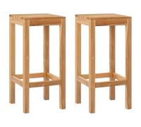 vidaXL Tabouret de bar 2 pcs Marron Bois de teck massif, Chaise bar rectangle moderne, tabouret en teck résistant aux intempéries, mobilier de jardin minimaliste