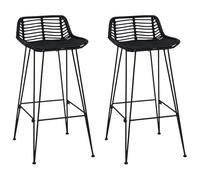 vidaXL Tabouret de Bar 2 pcs Noir 44 x 46 x 91 cm Rattan et Acier, Chaise en rotin stylée, Tabouret de Salle à Manger, Hauteur Bar, Design tissé, Accessoire Tendance pour la Maison