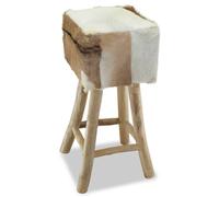 Vidaxl Tabouret De Bar Cuir Véritable Et Bois De Teck Solide Beige