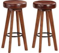 vidaXL Tabouret de bar en acacia massif 2 x cuir véritable Tabouret de bar chaise de comptoir