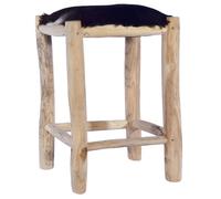 vidaXL Tabouret de bar Cuir de chèvre véritable et bois de teck massif 288810 Brun G