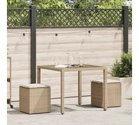 vidaXL Tabourets de Jardin avec Coussins Lot de 2 Beige résine tressée, siège de Jardin, sièges d'extérieur, Tabouret Cube, sièges de Jardin
