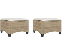 vidaXL Tabouret de jardin avec coussin 2 pcs. Beige 55x55x36 cm Poly rotin