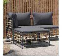 vidaXL Tabouret de jardin avec coussin gris foncé résine tressée, repose-pieds, repose-pieds pouf, tabouret de jardin, pouf, 364136