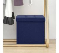 vidaXL Tabouret de Rangement Pliable Coffre de Rangement Conteneur de Rangement Salon Salle de Séjour Maison Intérieur Bleu Faux Lin Bleu