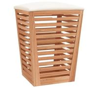 vidaXL Tabouret salle de bain 40,5x40,5x56 cm – Siège coussiné, Panier à linge, Noyer massif