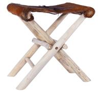 Vidaxl Tabouret Pliable Cuir Véritable Et Bois De Teck Massif Multicolore