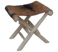 vidaXL Tabouret Pliable Tabouret de Salle à Manger Meuble de Cuisine Bar Restaurant Salon Maison Intérieur Cuir de Chèvre Bois de Teck Massif