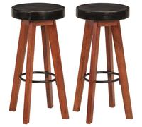 Vidaxl Tabourets De Bar 2 Pcs Cuir Véritable Et Bois D'acacia Solide Multicolore