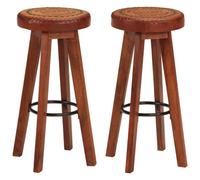 Vidaxl Tabourets De Bar 2 Pcs Cuir Véritable Et Bois D'acacia Solide Multicolore