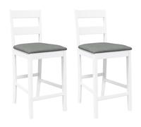 vidaXL Tabourets de bar 2 pcs avec coussins – Blanc, bois massif d'hévéa